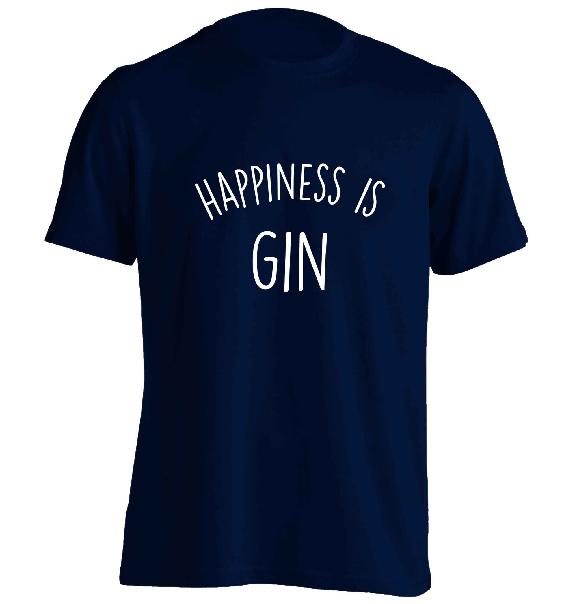 Happiness is gin adults unisex navy Tshirt 2XL