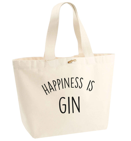 Happiness is gin organic cotton premium tote bag with wooden toggle in natural