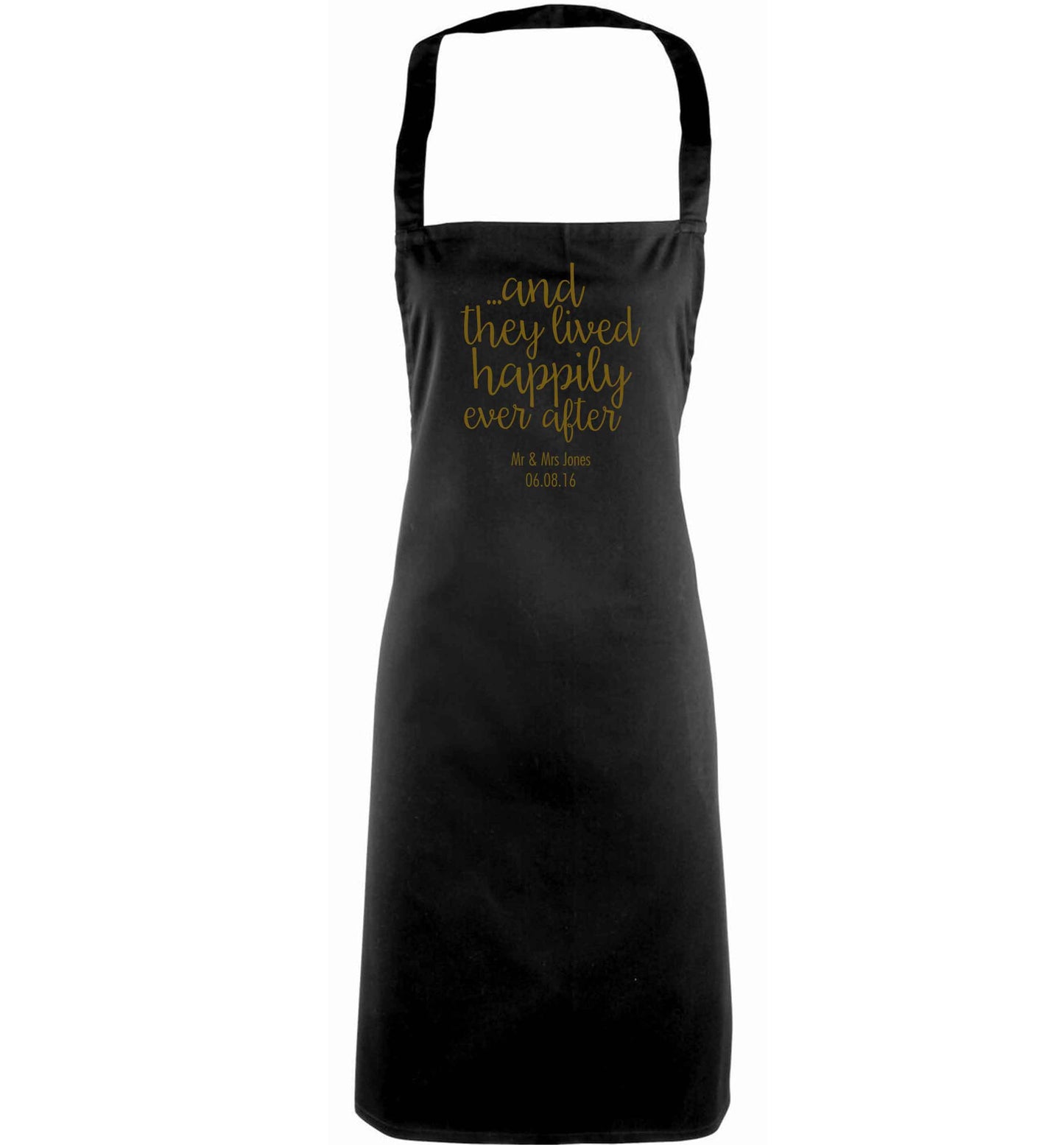 ...and they lived happily ever after - personalised date and names adults black apron