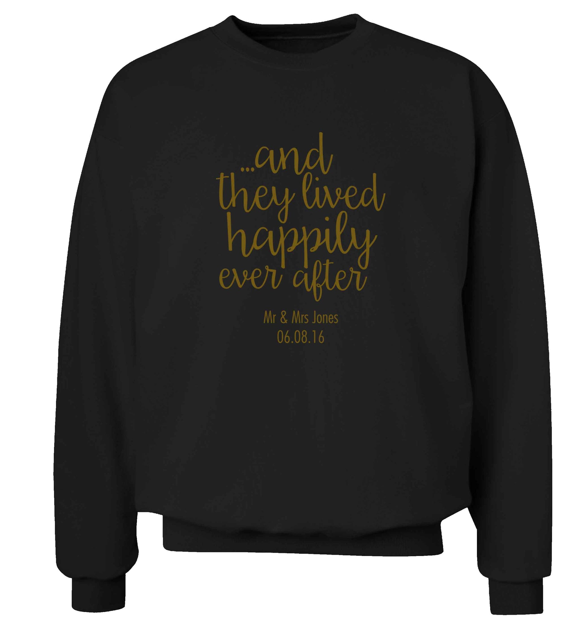 ...and they lived happily ever after - personalised date and names adult's unisex black sweater 2XL