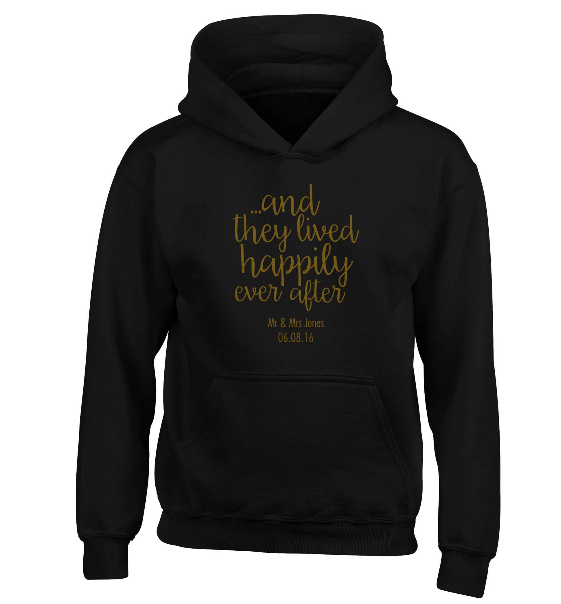 ...and they lived happily ever after - personalised date and names children's black hoodie 12-13 Years