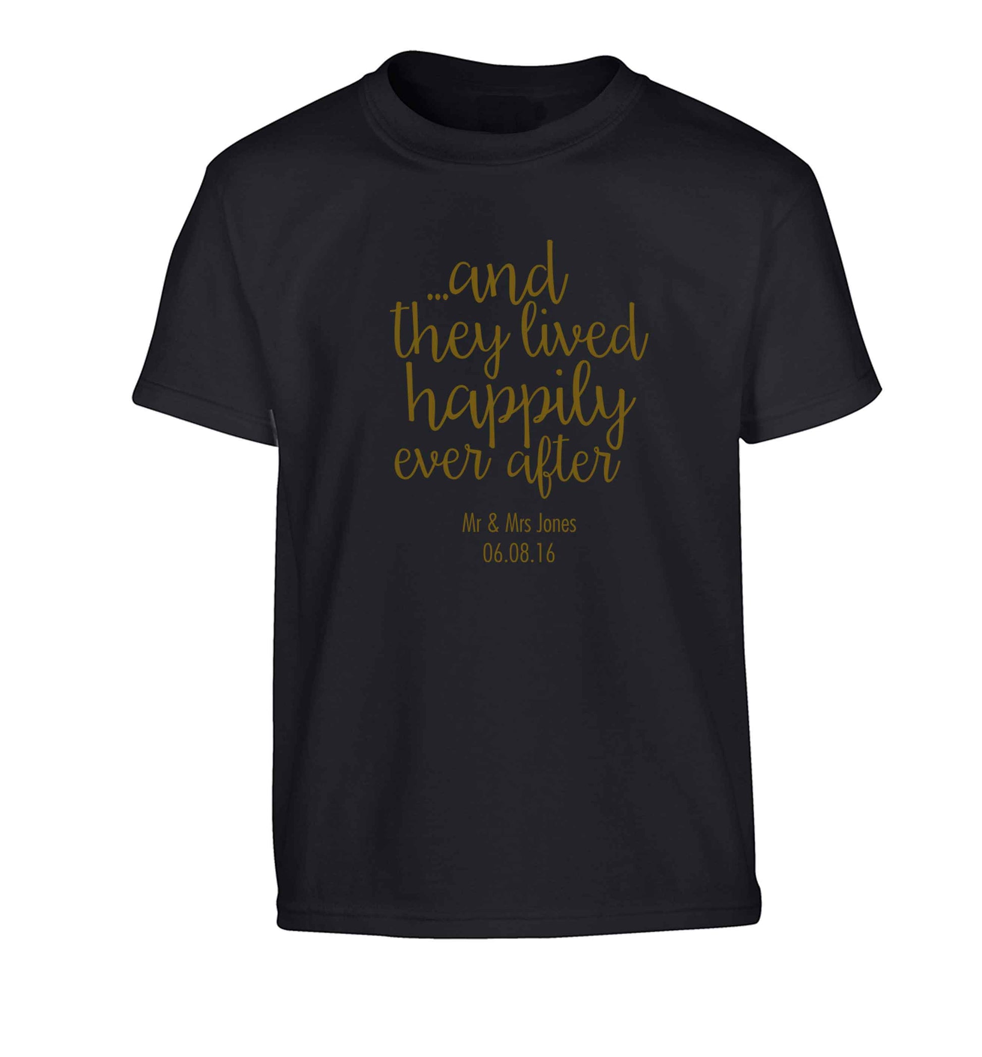 ...and they lived happily ever after - personalised date and names Children's black Tshirt 12-13 Years