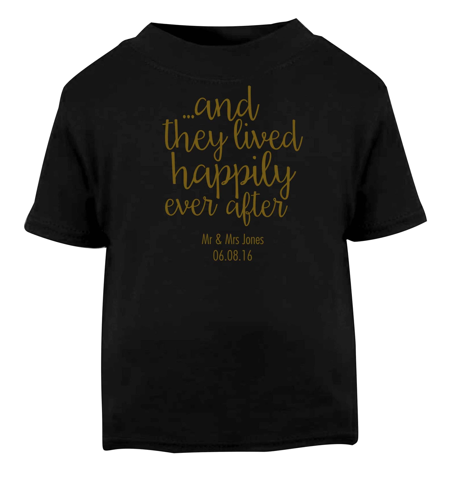 ...and they lived happily ever after - personalised date and names Black baby toddler Tshirt 2 years