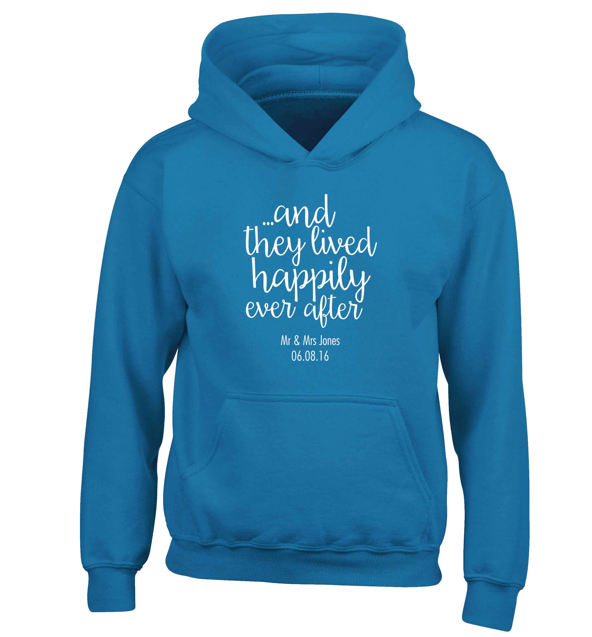 ...and they lived happily ever after - personalised date and names children's blue hoodie 12-13 Years