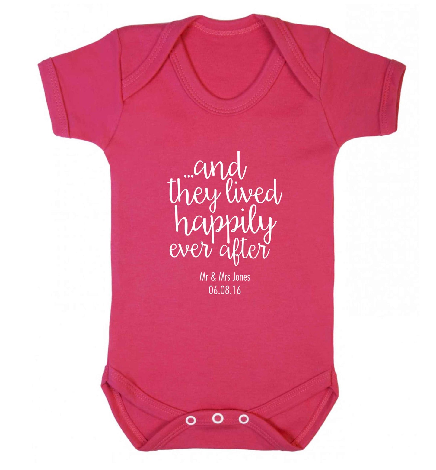 ...and they lived happily ever after - personalised date and names baby vest dark pink 18-24 months