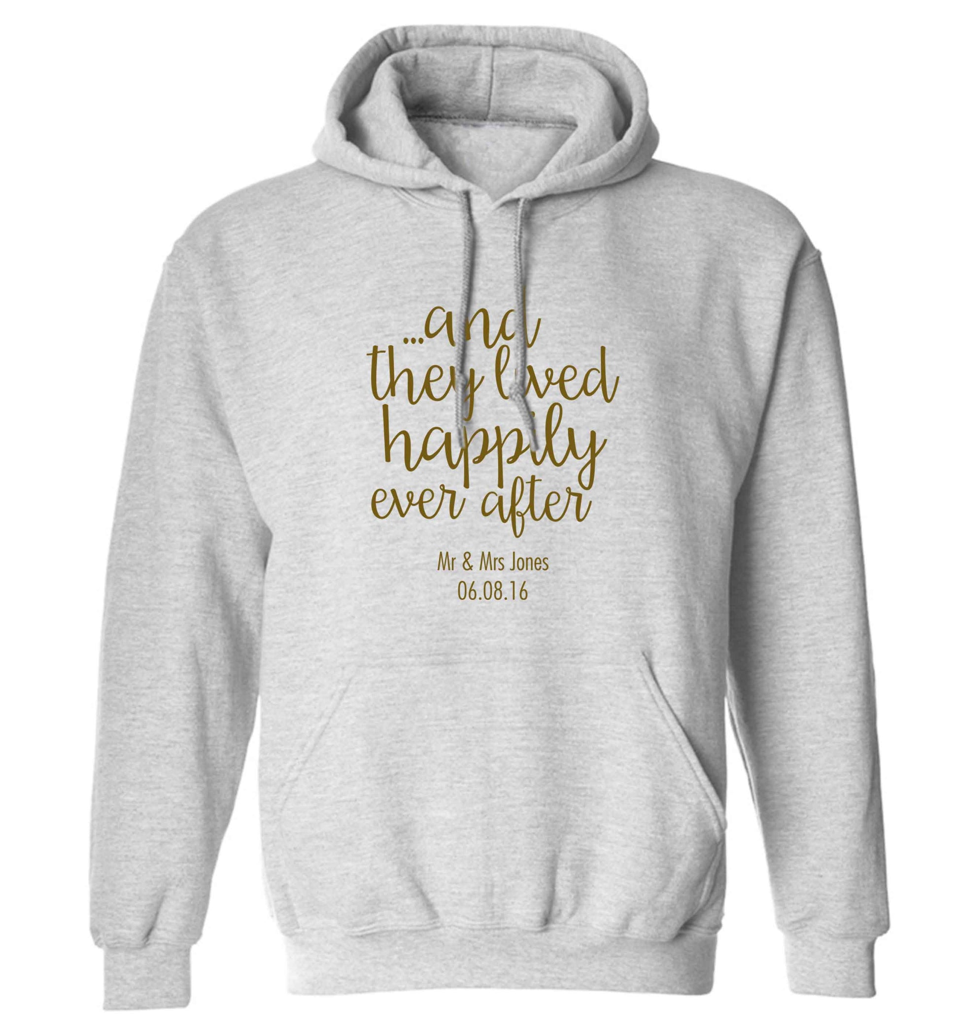 ...and they lived happily ever after - personalised date and names adults unisex grey hoodie 2XL