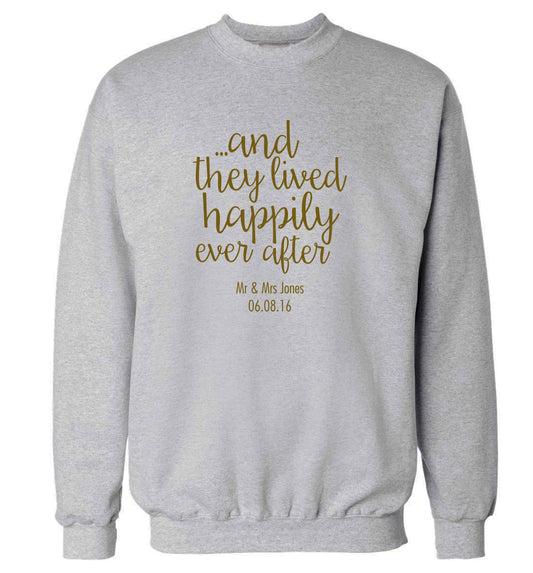 ...and they lived happily ever after - personalised date and names adult's unisex grey sweater 2XL