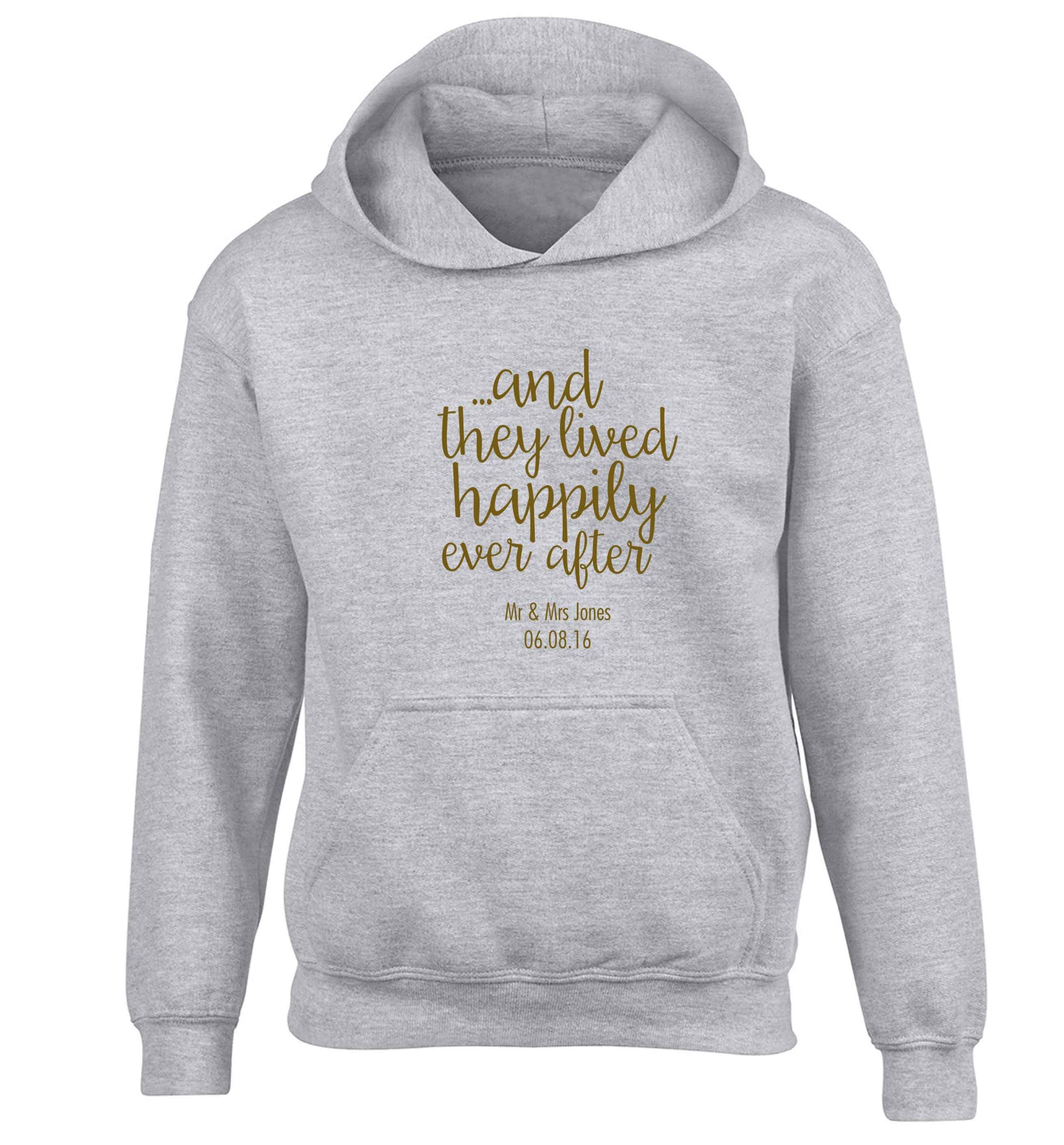 ...and they lived happily ever after - personalised date and names children's grey hoodie 12-13 Years