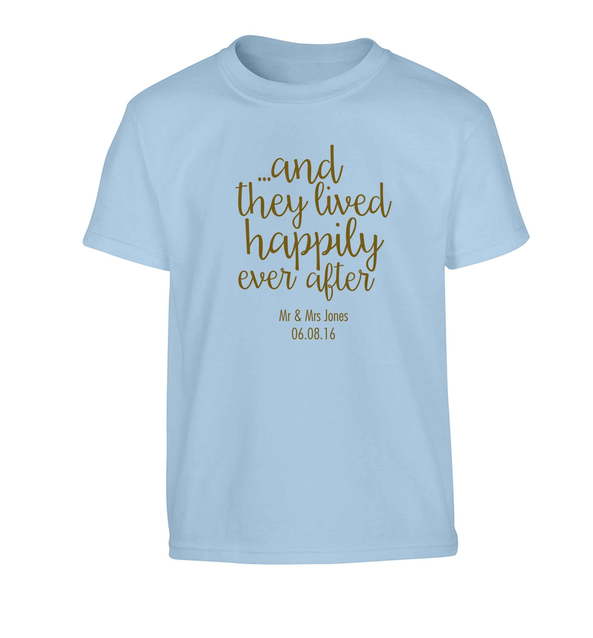 ...and they lived happily ever after - personalised date and names Children's light blue Tshirt 12-13 Years