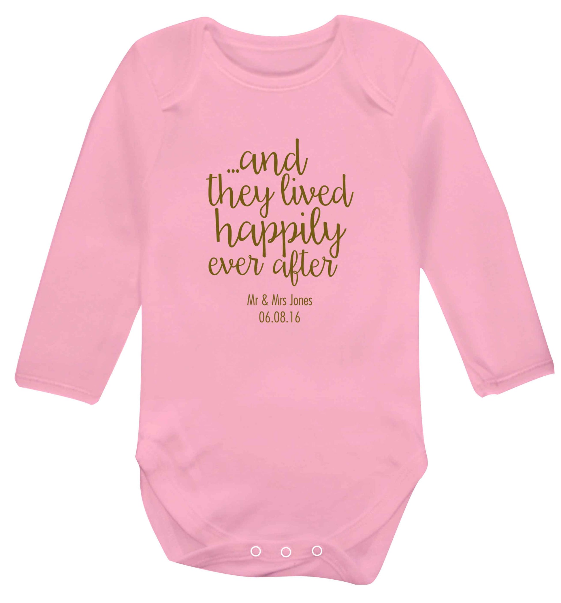 ...and they lived happily ever after - personalised date and names baby vest long sleeved pale pink 6-12 months