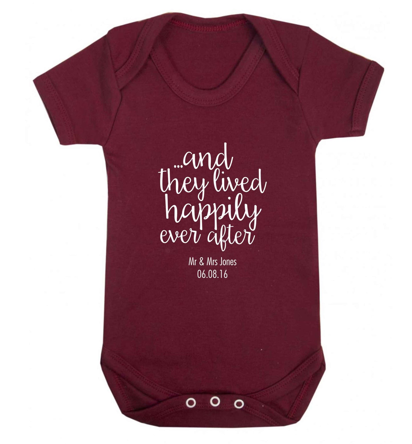 ...and they lived happily ever after - personalised date and names baby vest maroon 18-24 months