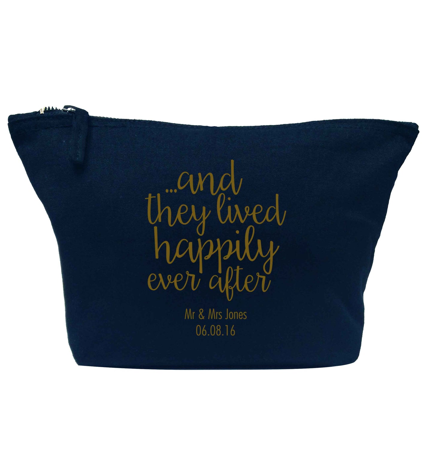 ...and they lived happily ever after - personalised date and names navy makeup bag