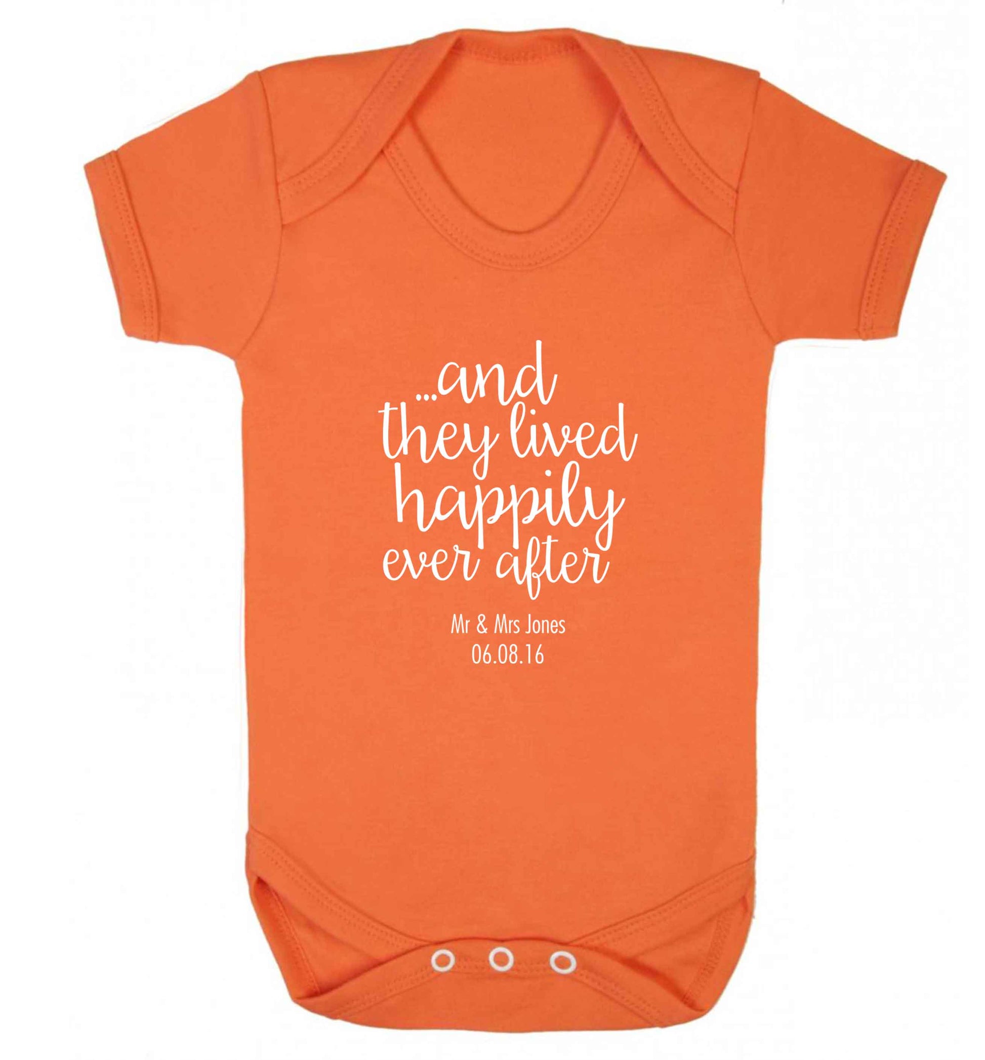 ...and they lived happily ever after - personalised date and names baby vest orange 18-24 months