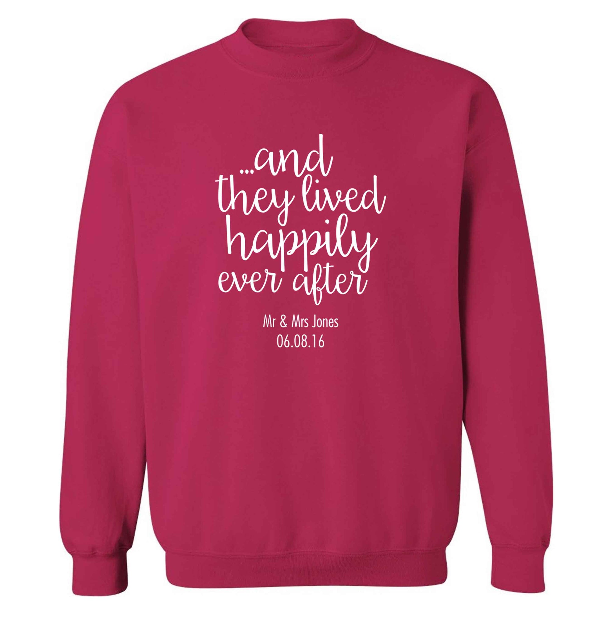 ...and they lived happily ever after - personalised date and names adult's unisex pink sweater 2XL