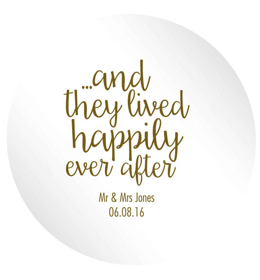 ...and they lived happily ever after - personalised date and names 24 @ 45mm matt circle stickers
