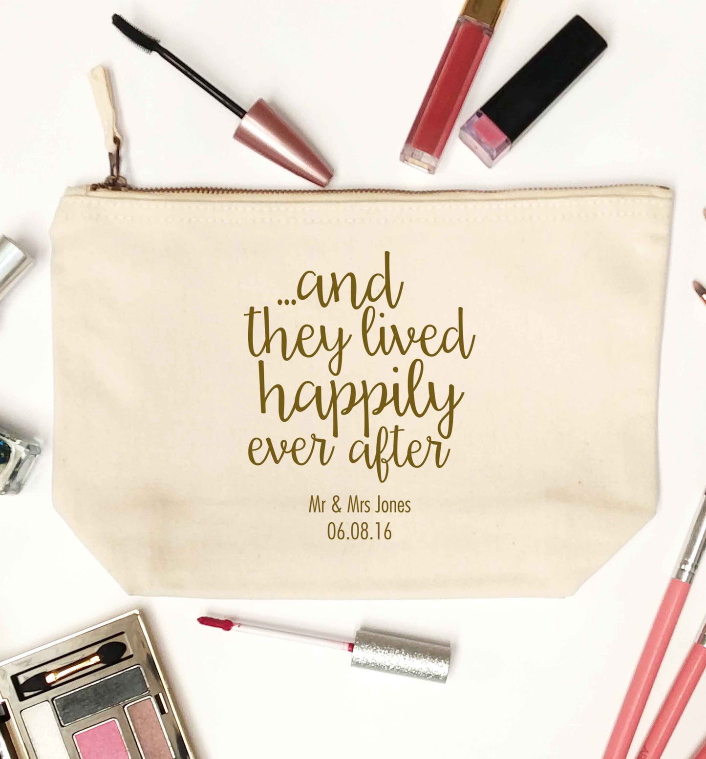 ...and they lived happily ever after - personalised date and names natural makeup bag