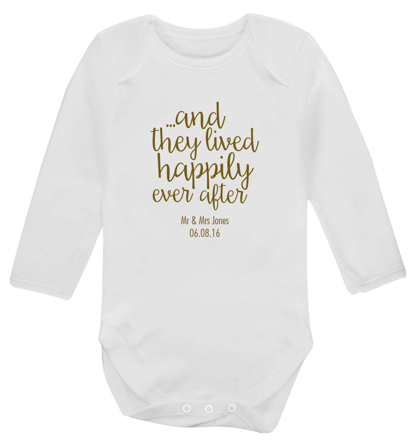 ...and they lived happily ever after - personalised date and names baby vest long sleeved white 6-12 months