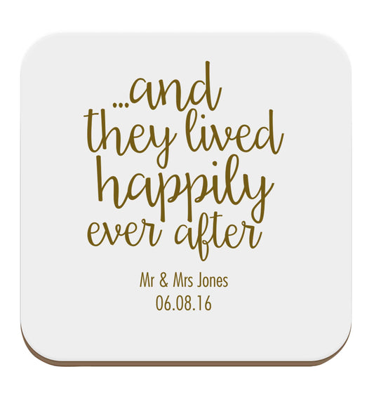 ...and they lived happily ever after - personalised date and names set of four coasters