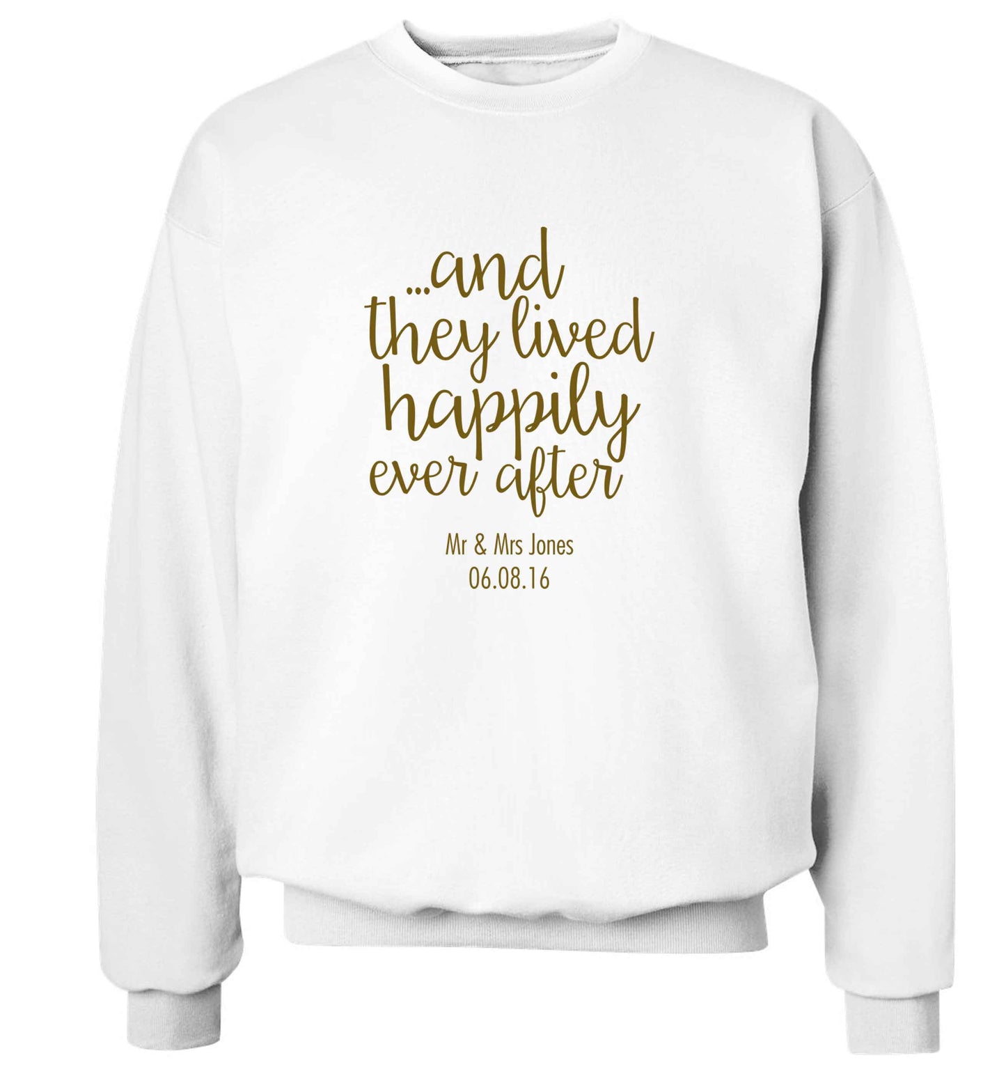 ...and they lived happily ever after - personalised date and names adult's unisex white sweater 2XL