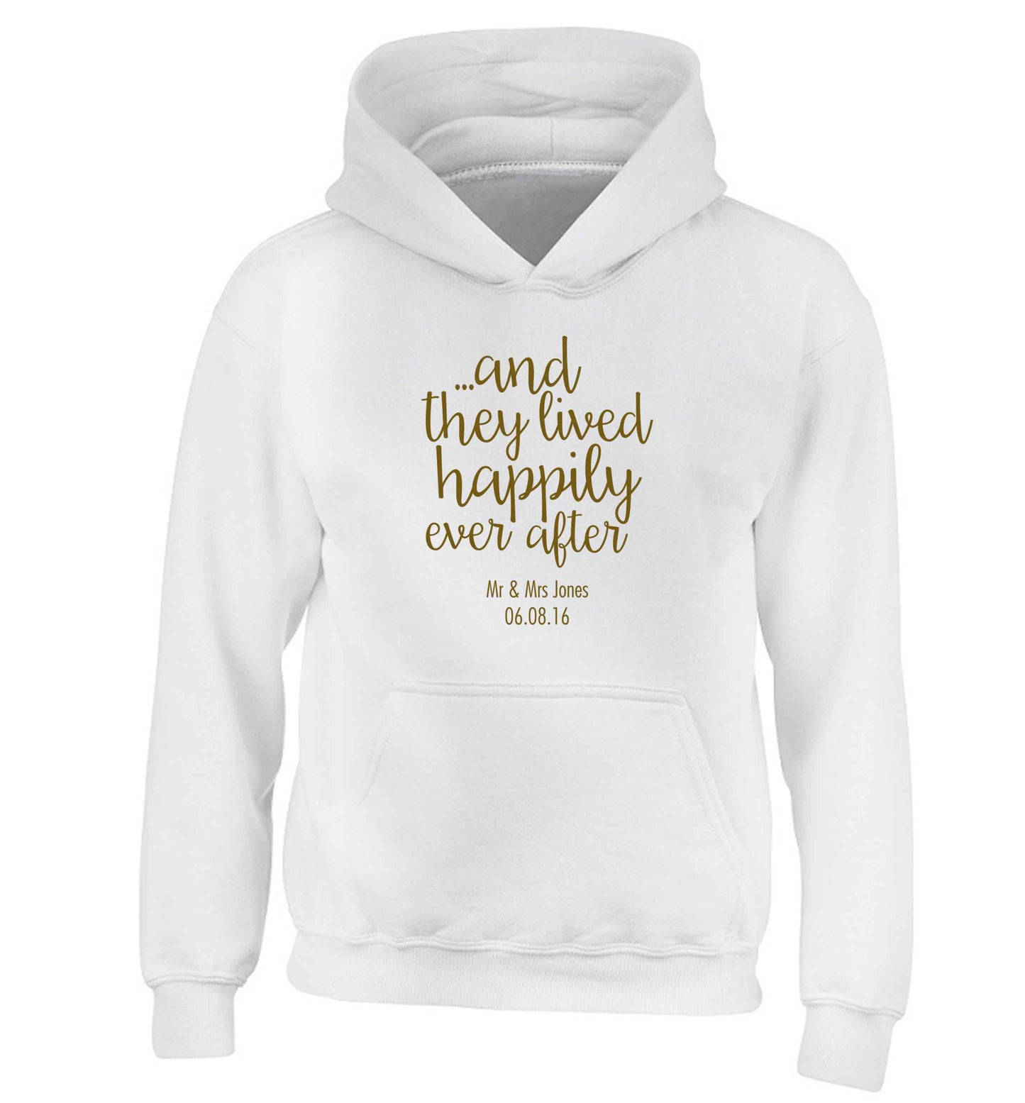 ...and they lived happily ever after - personalised date and names children's white hoodie 12-13 Years