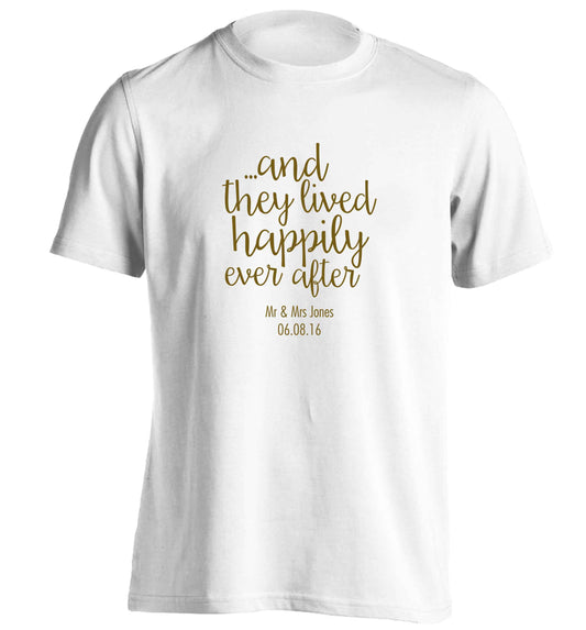 ...and they lived happily ever after - personalised date and names adults unisex white Tshirt 2XL
