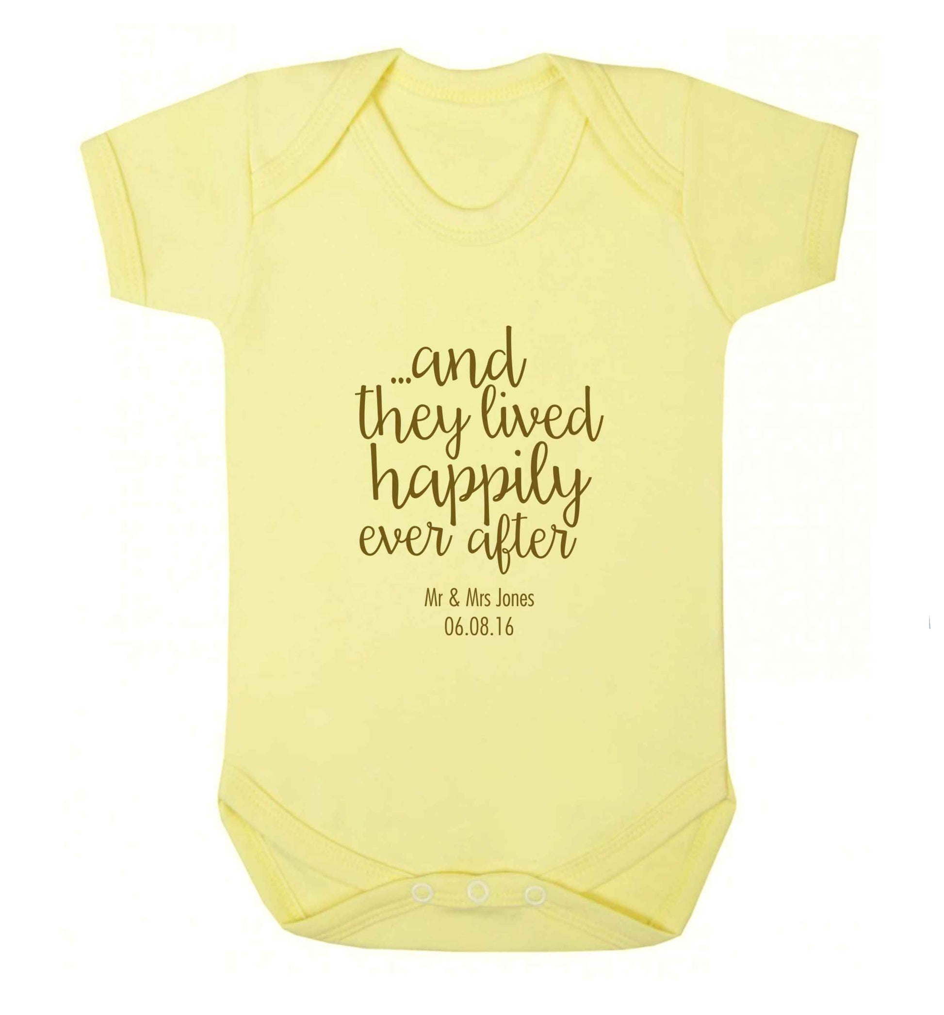 ...and they lived happily ever after - personalised date and names baby vest pale yellow 18-24 months