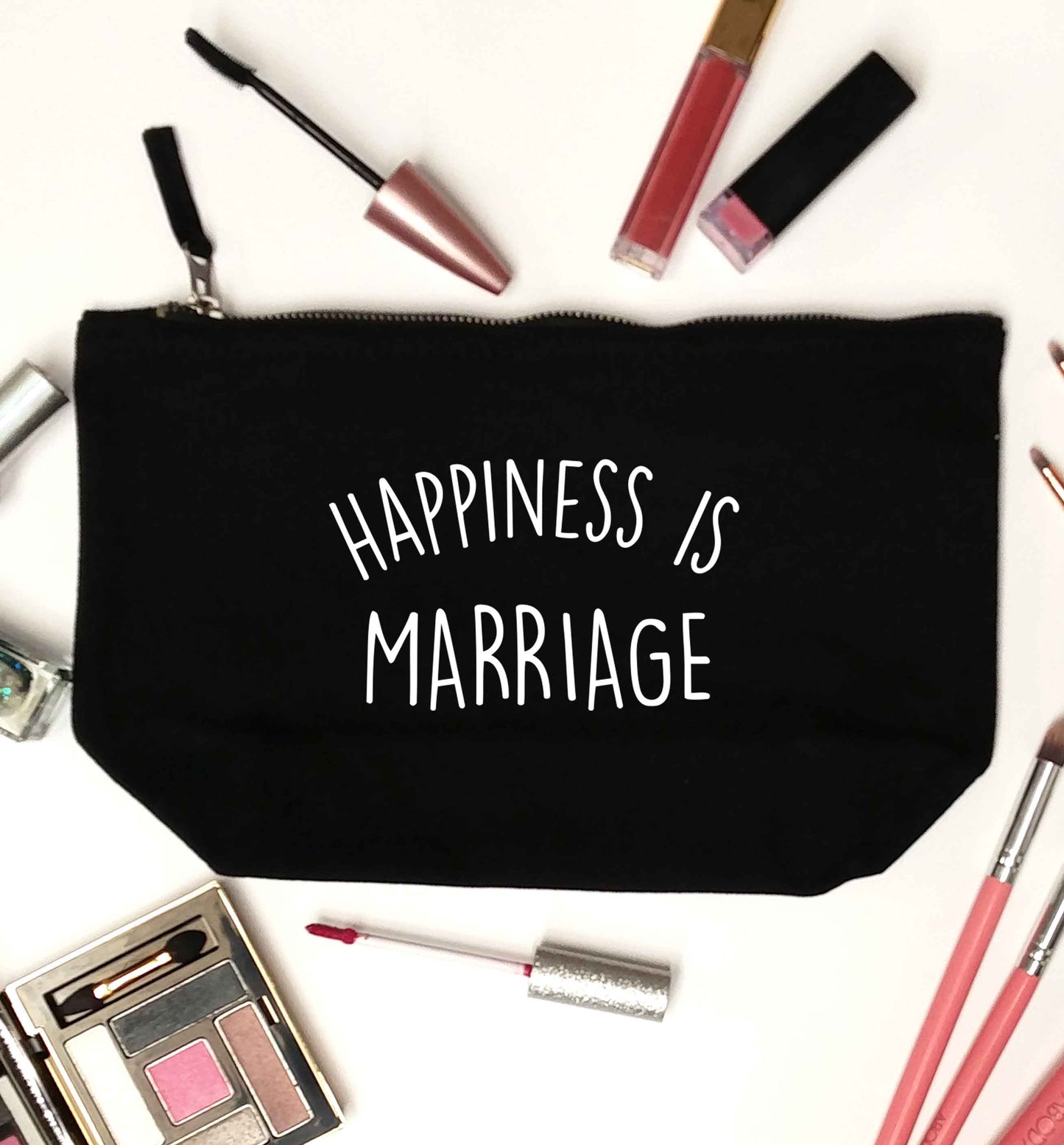 Happiness is marriage black makeup bag
