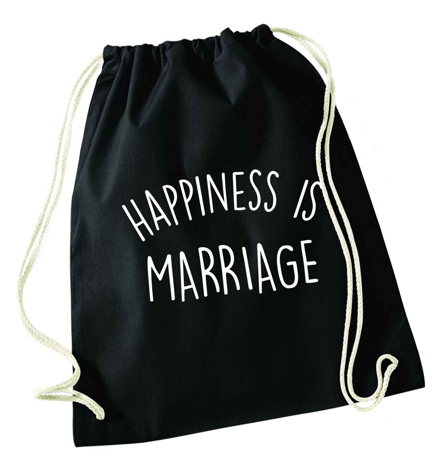 Happiness is marriage black drawstring bag