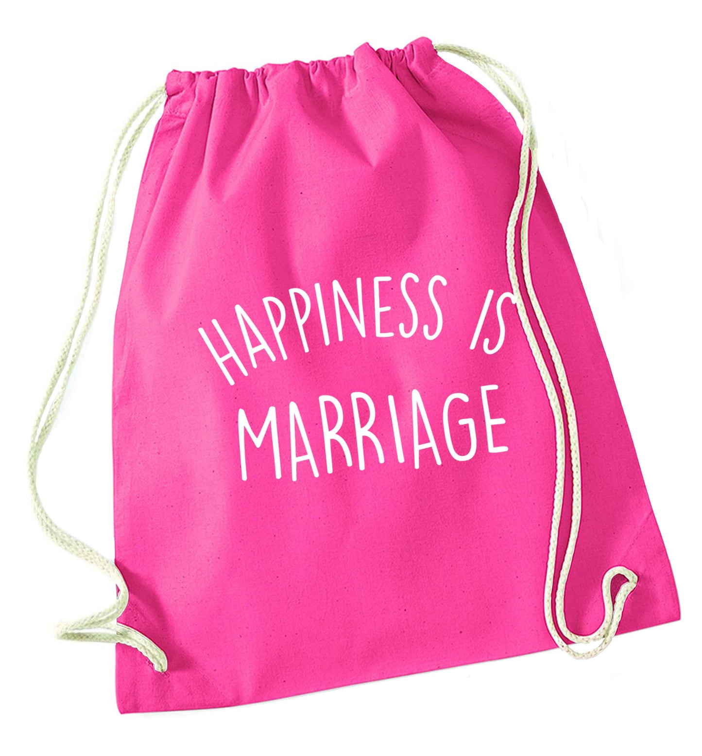 Happiness is marriage pink drawstring bag