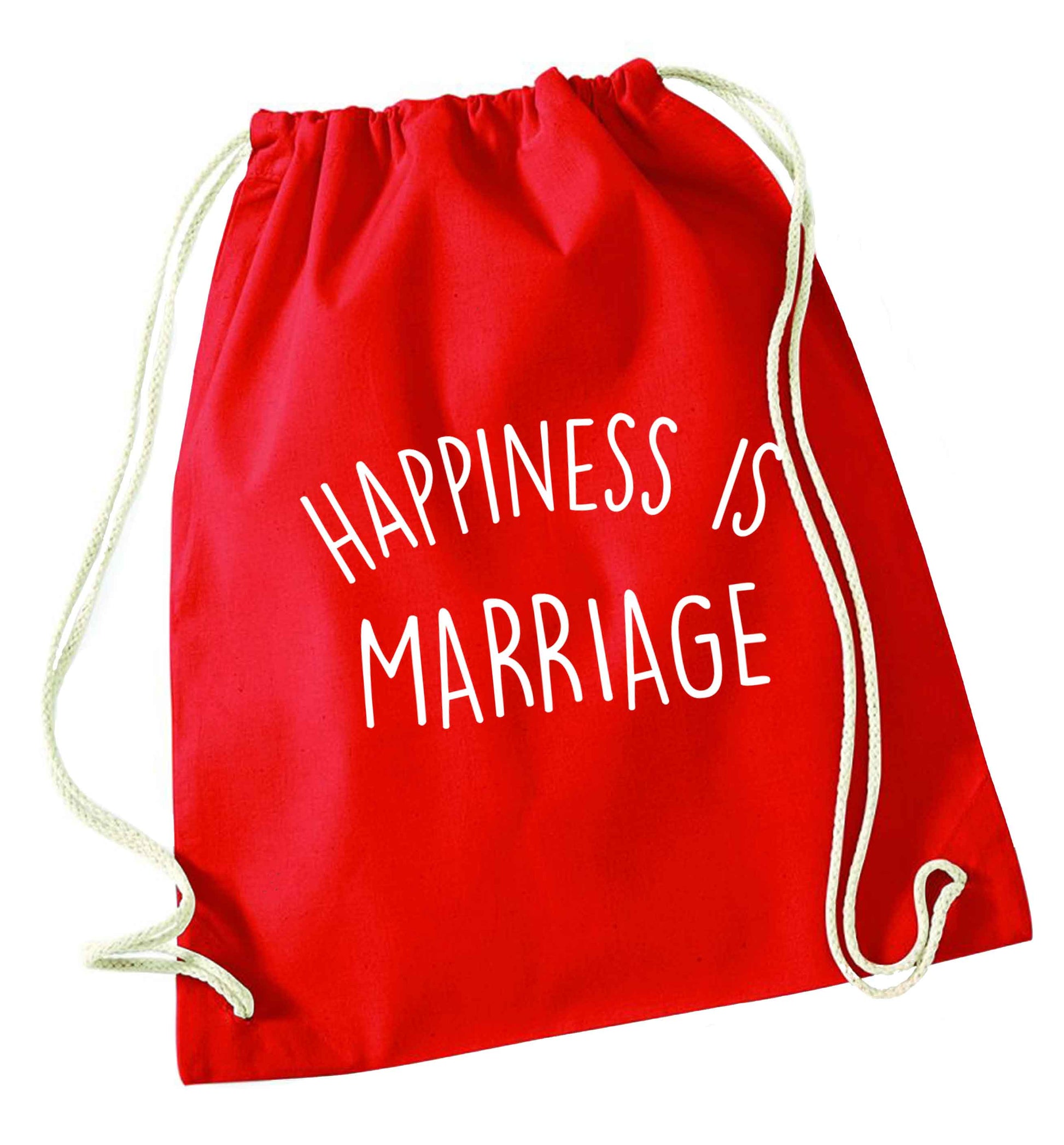 Happiness is marriage red drawstring bag 
