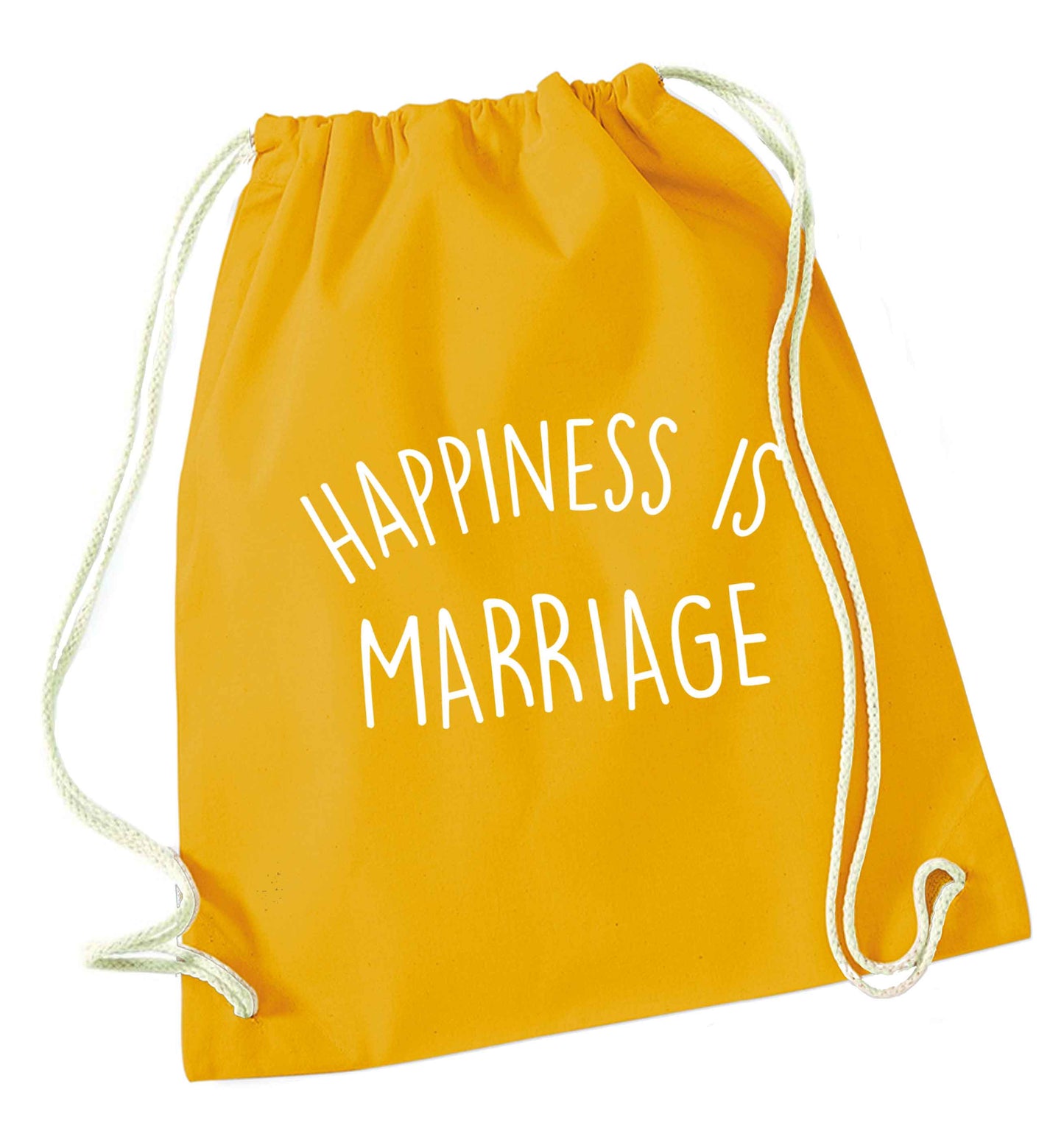 Happiness is wedding planning mustard drawstring bag