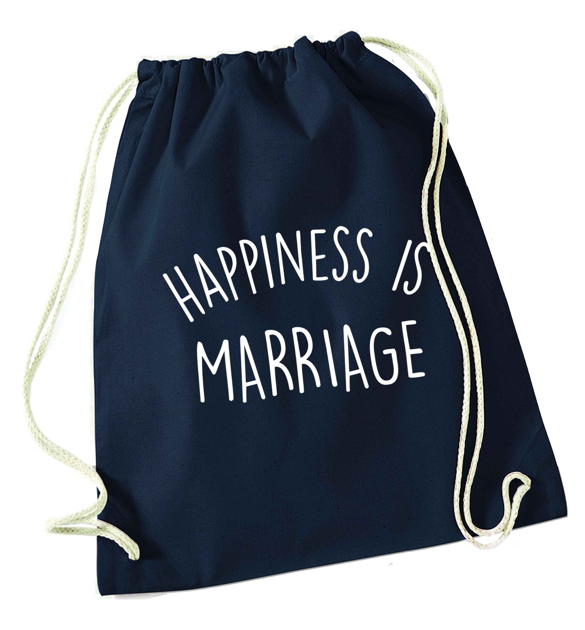 Happiness is wedding planning navy drawstring bag