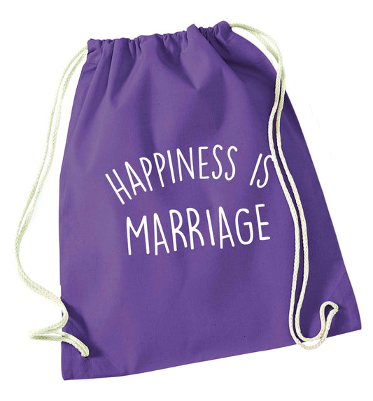 Happiness is wedding planning purple drawstring bag