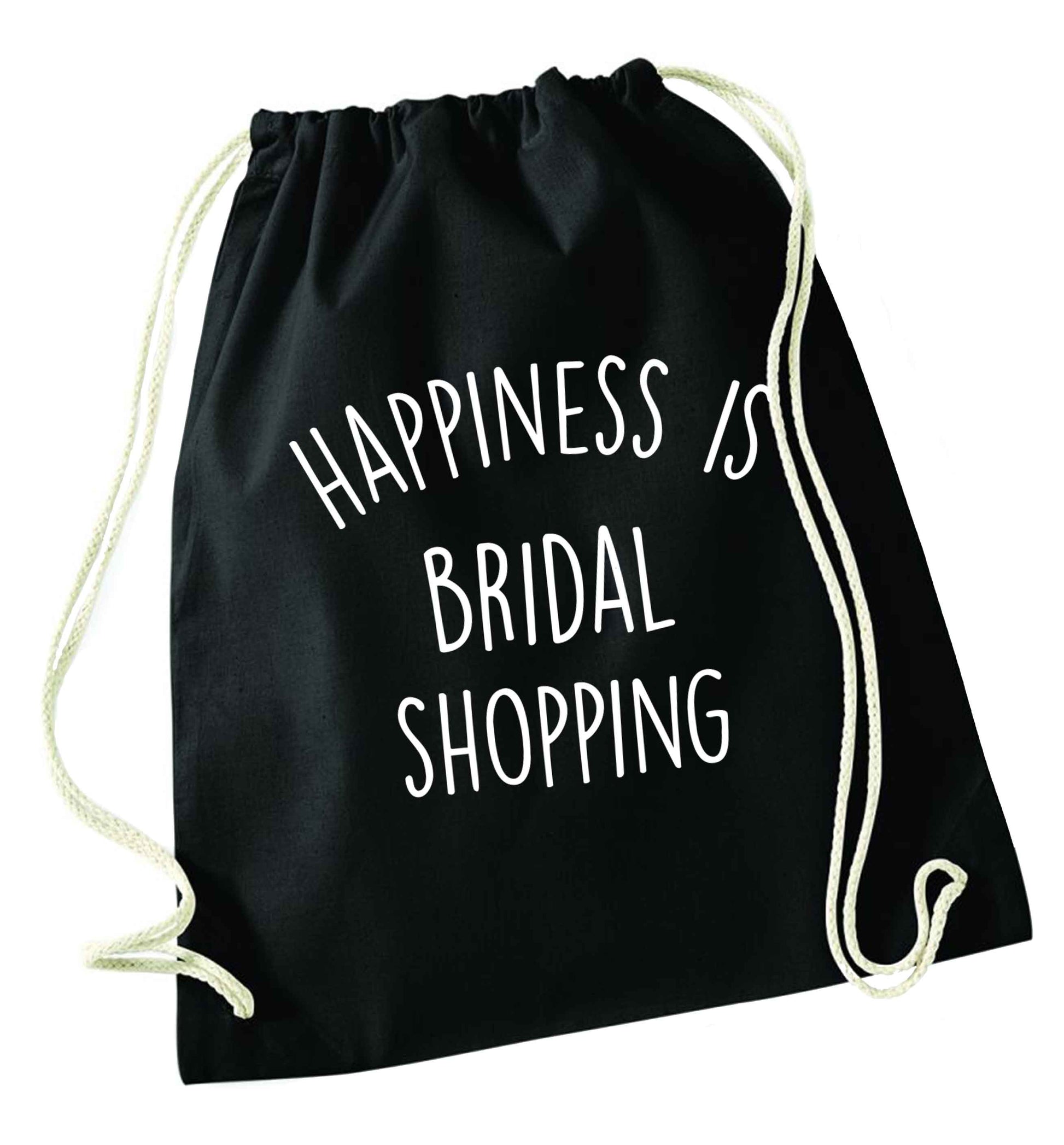 Happiness is bridal shopping black drawstring bag