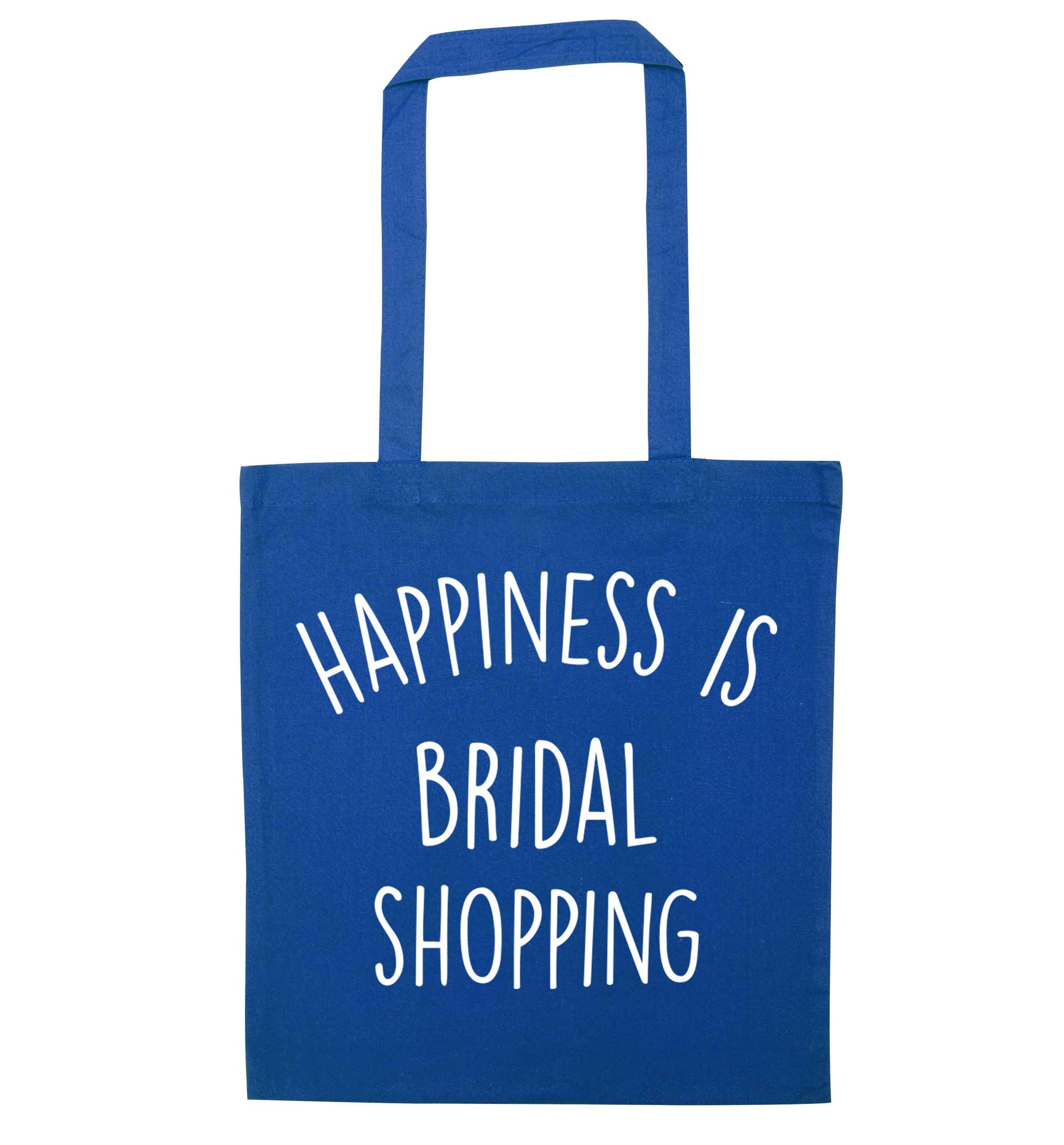 Happiness is bridal shopping blue tote bag