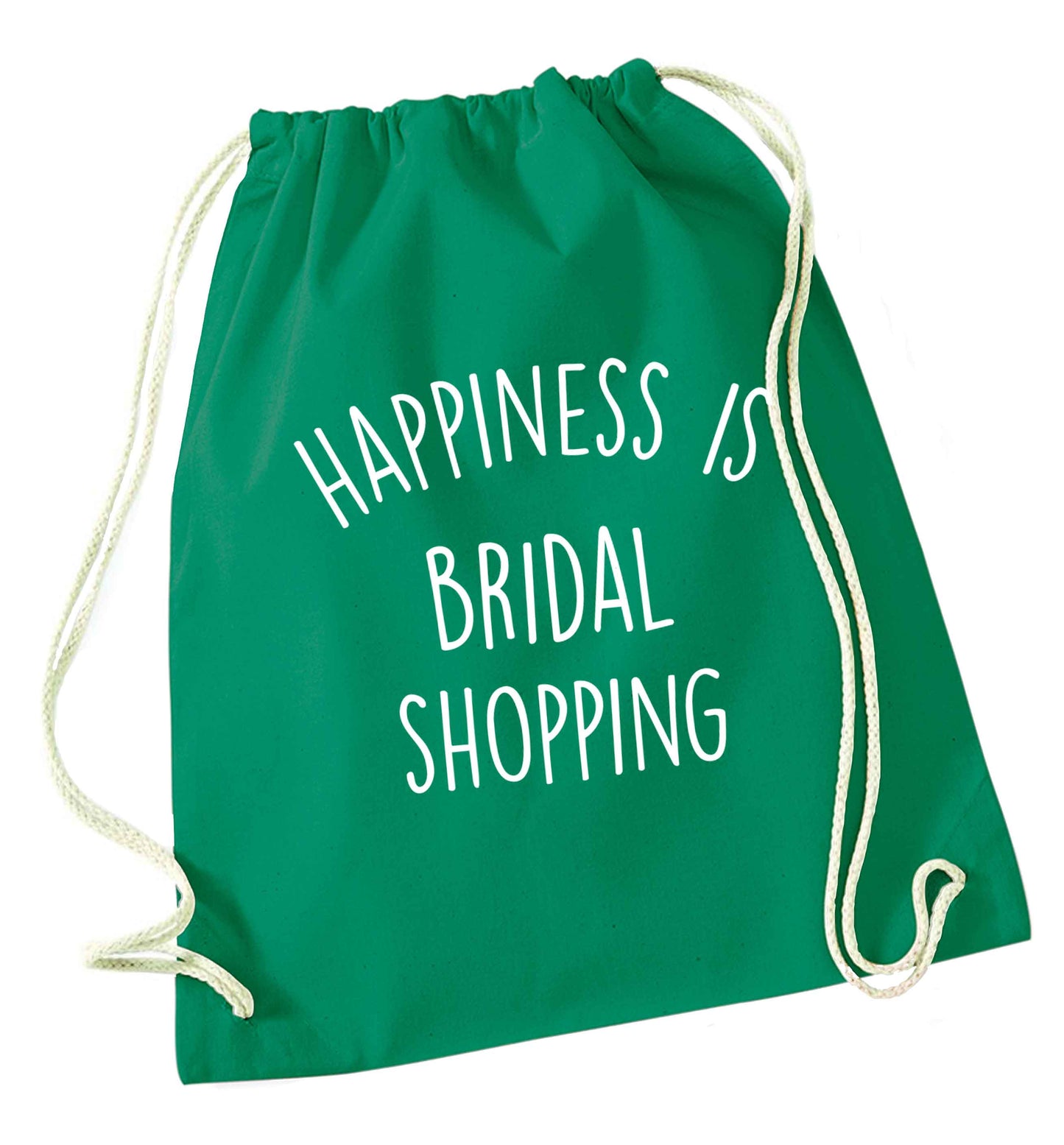 Happiness is bridal shopping green drawstring bag
