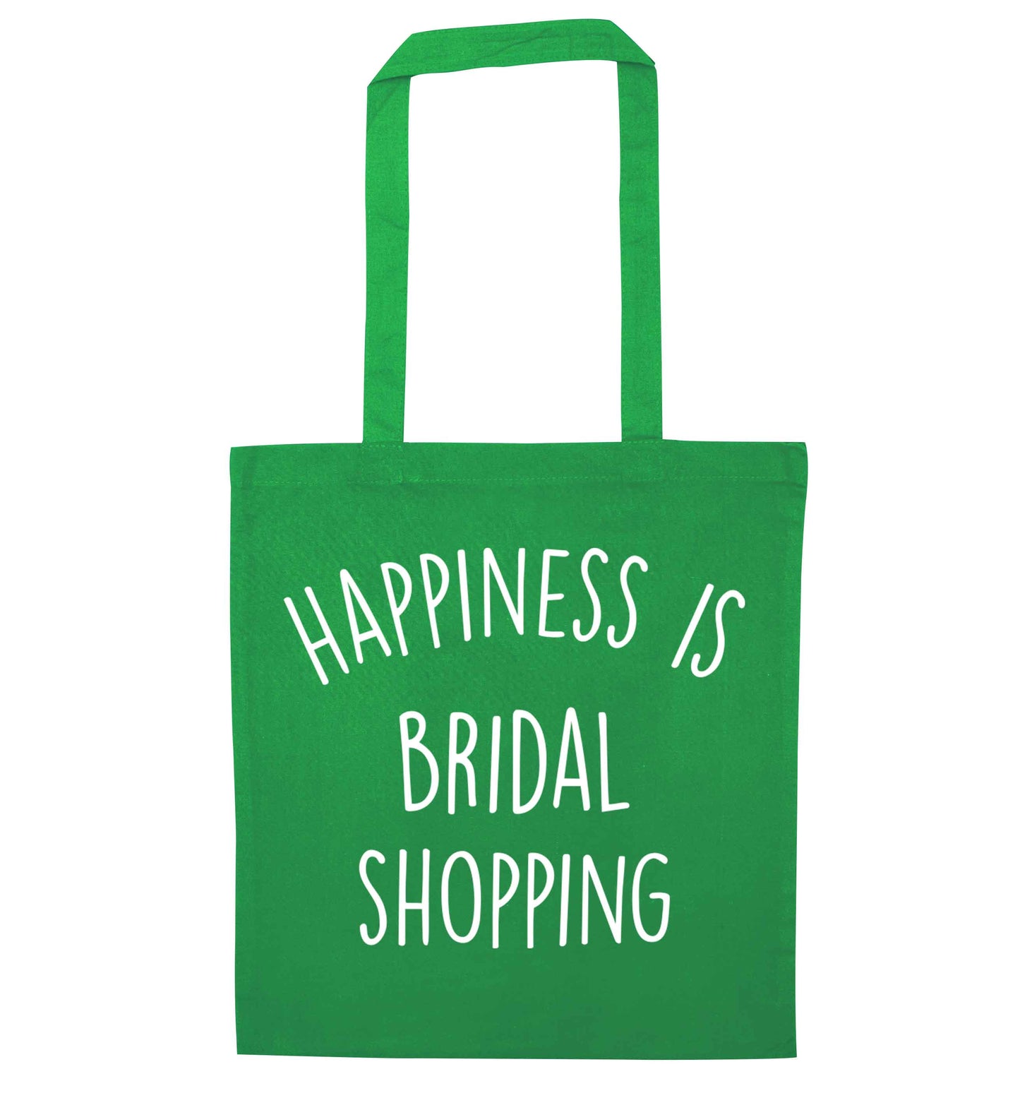 Happiness is bridal shopping green tote bag