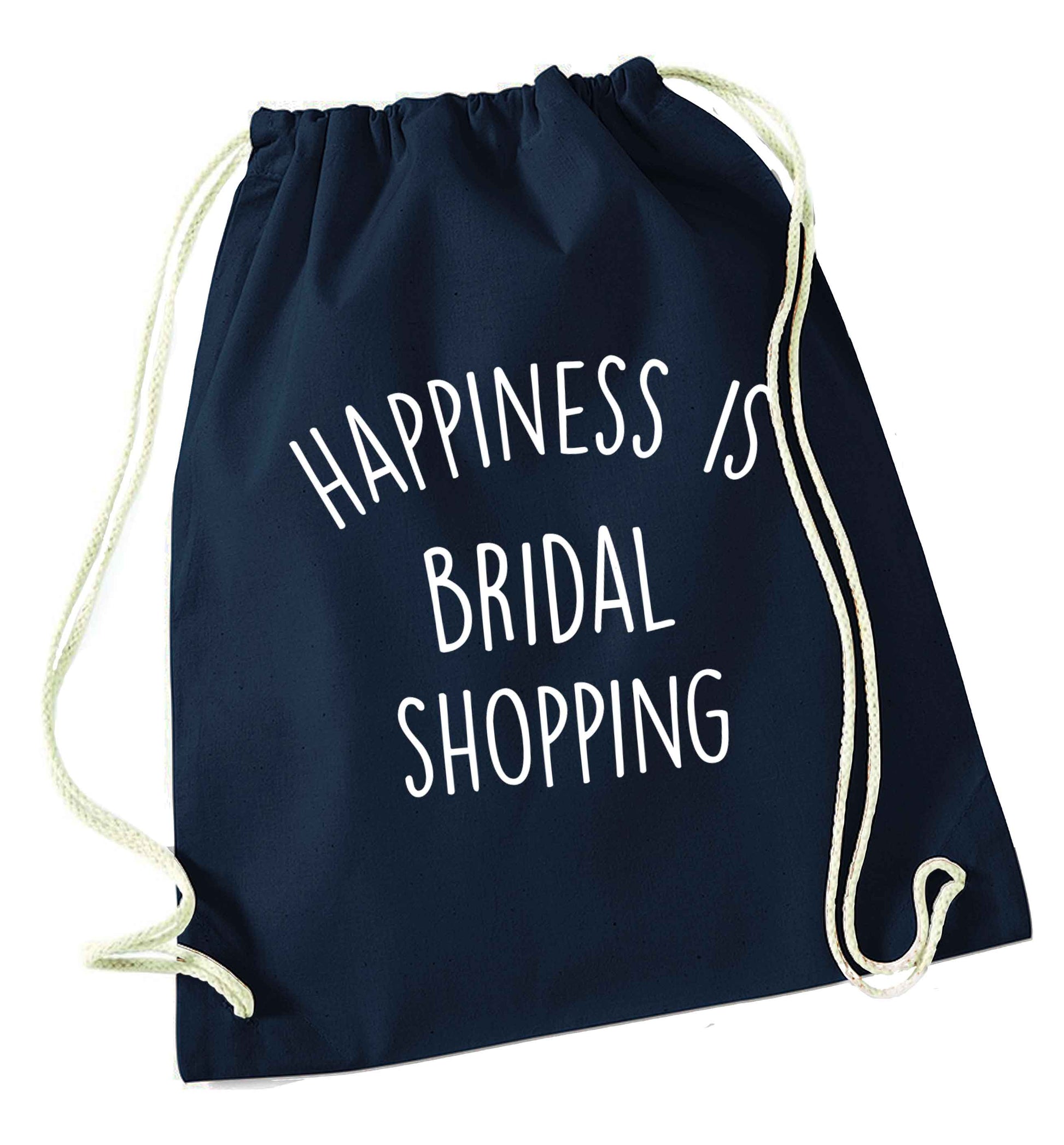 Happiness is bridal shopping navy drawstring bag