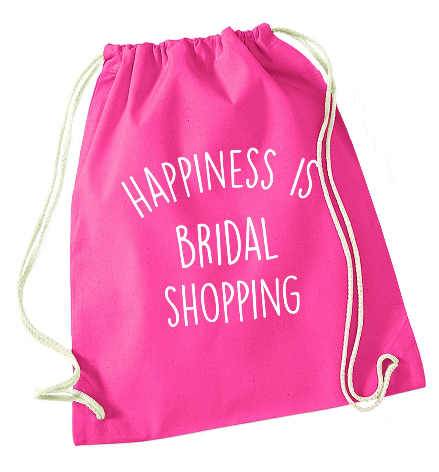 Happiness is bridal shopping pink drawstring bag