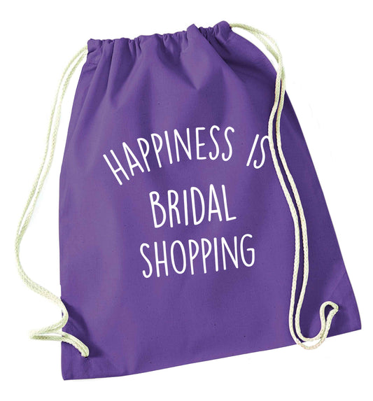 Happiness is bridal shopping purple drawstring bag