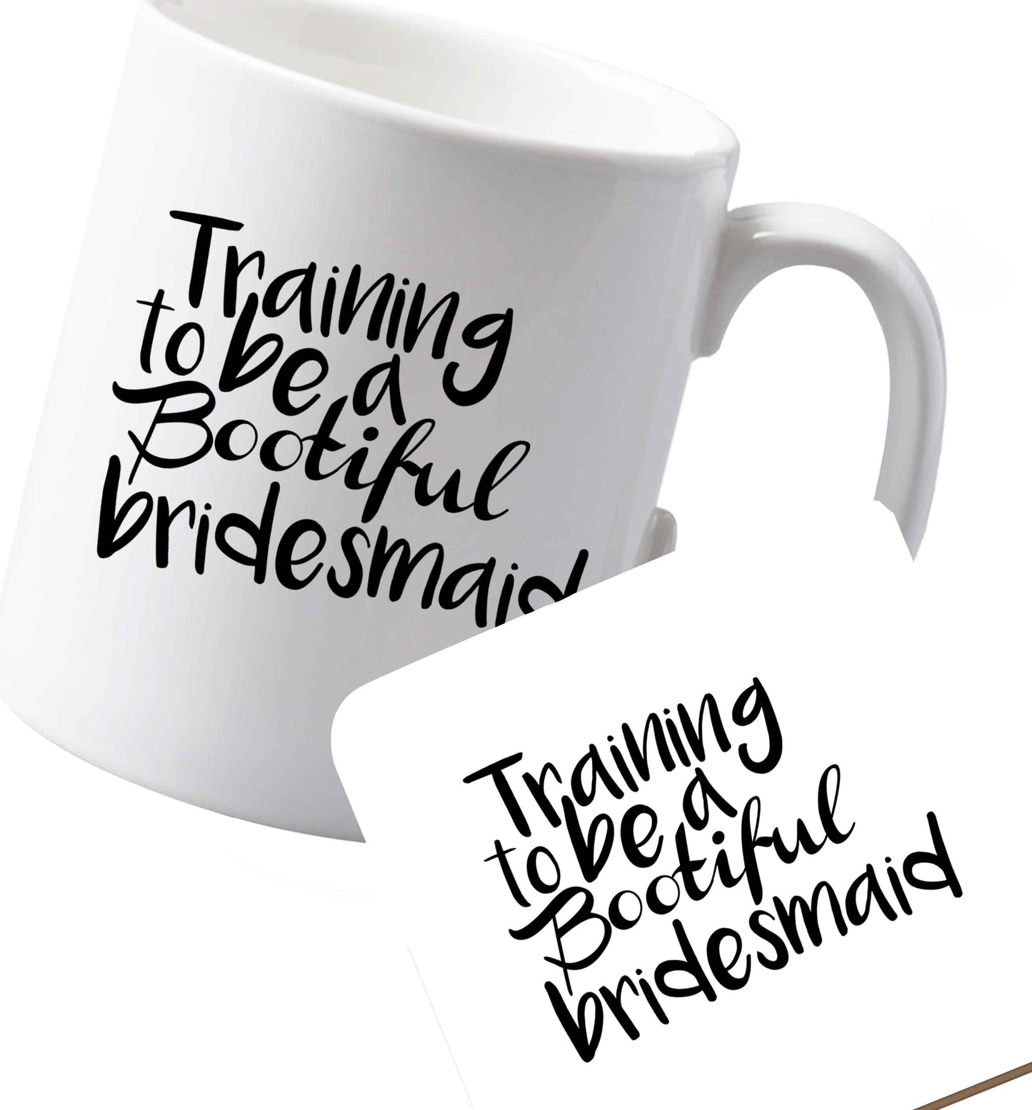 10 oz Ceramic mug and coaster Get motivated and get fit for your big day! Our workout quotes and designs will get you ready to sweat! Perfect for any bride, groom or bridesmaid to be!    both sides