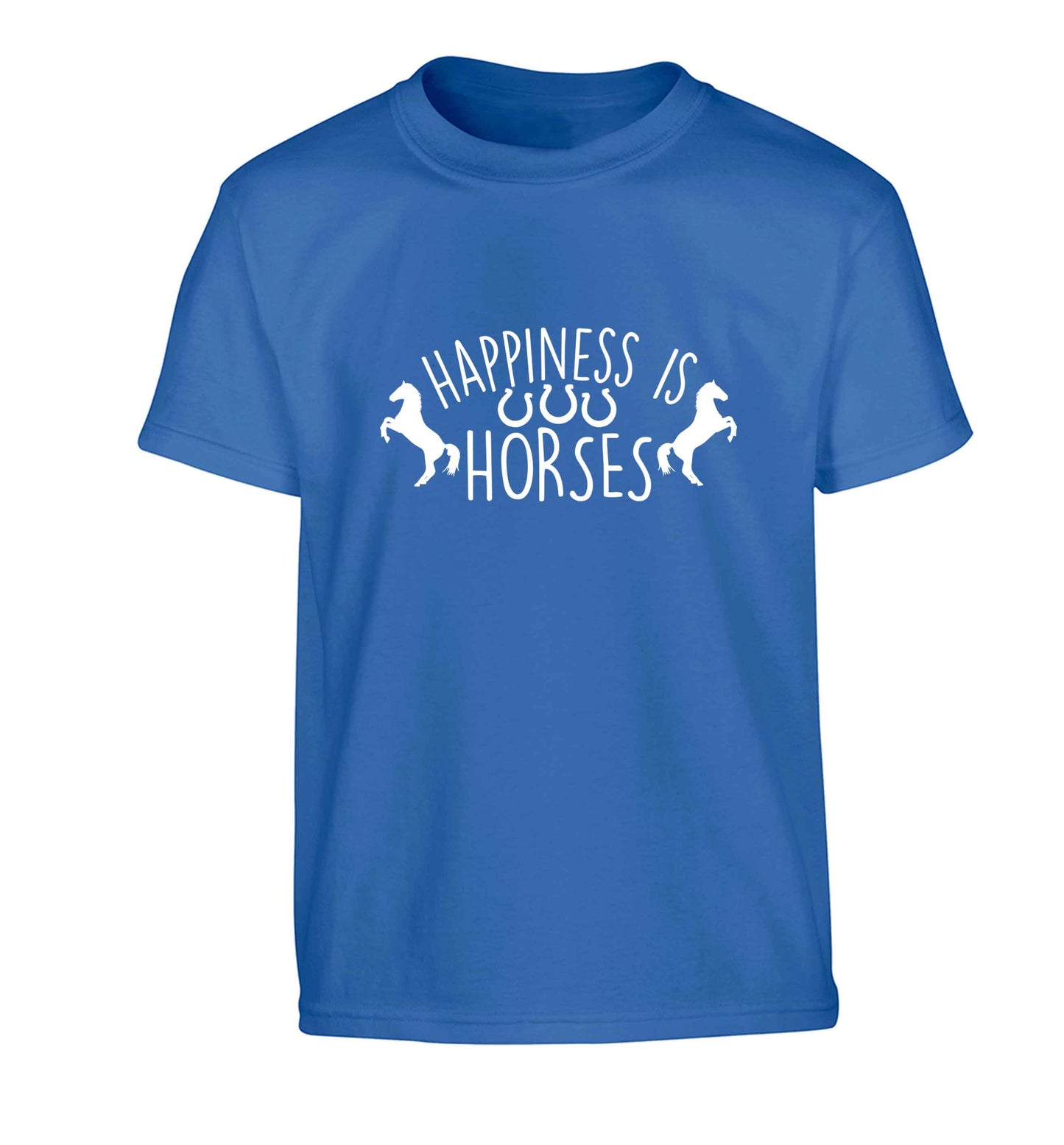 Happiness is horses Children's blue Tshirt 12-13 Years