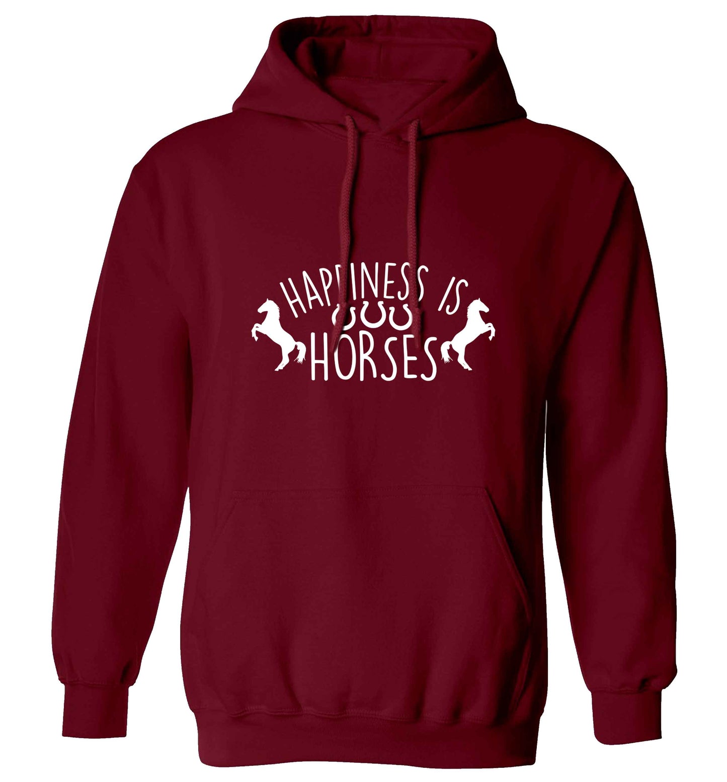 Happiness is horses adults unisex maroon hoodie 2XL