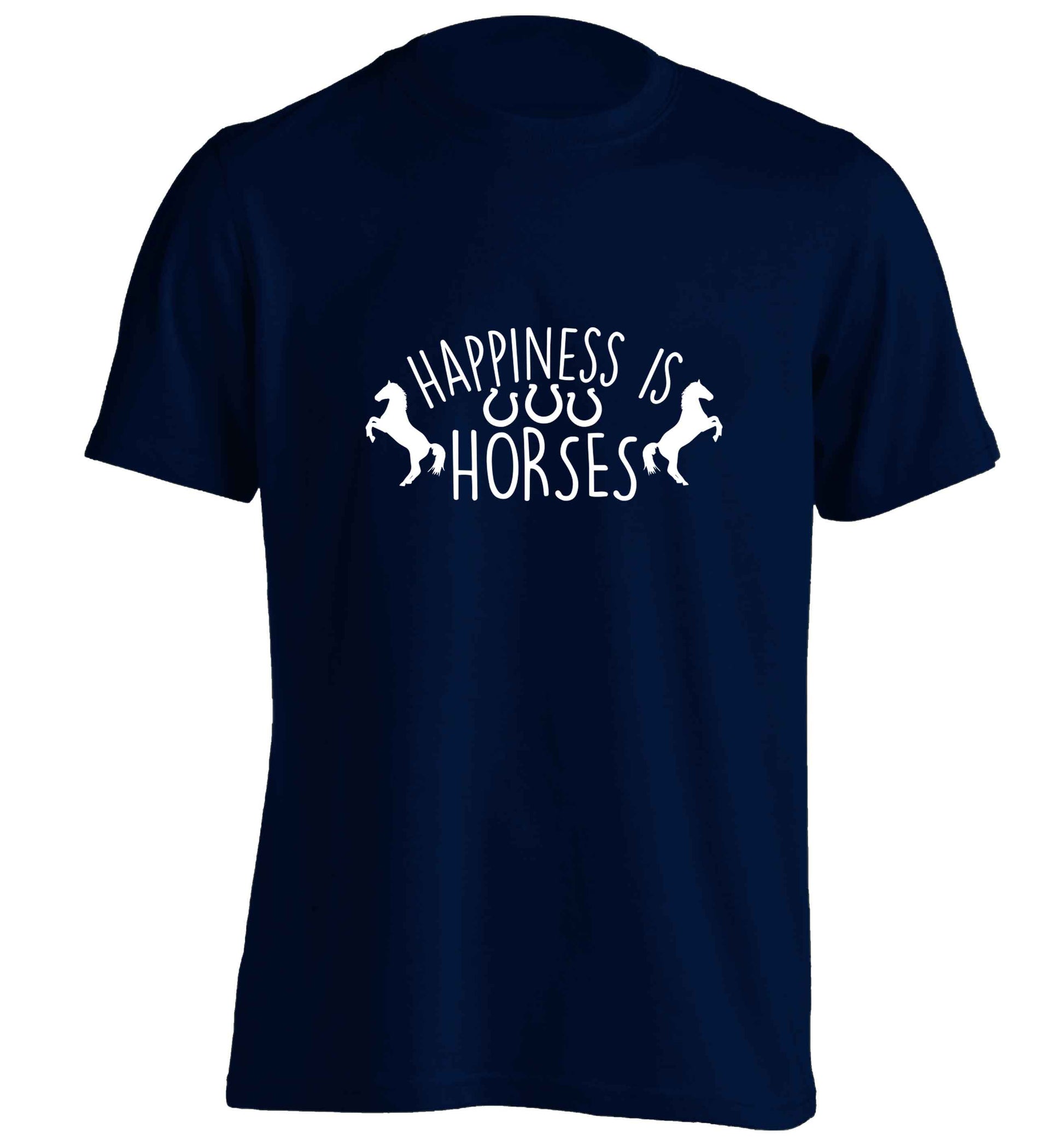 Happiness is horses adults unisex navy Tshirt 2XL