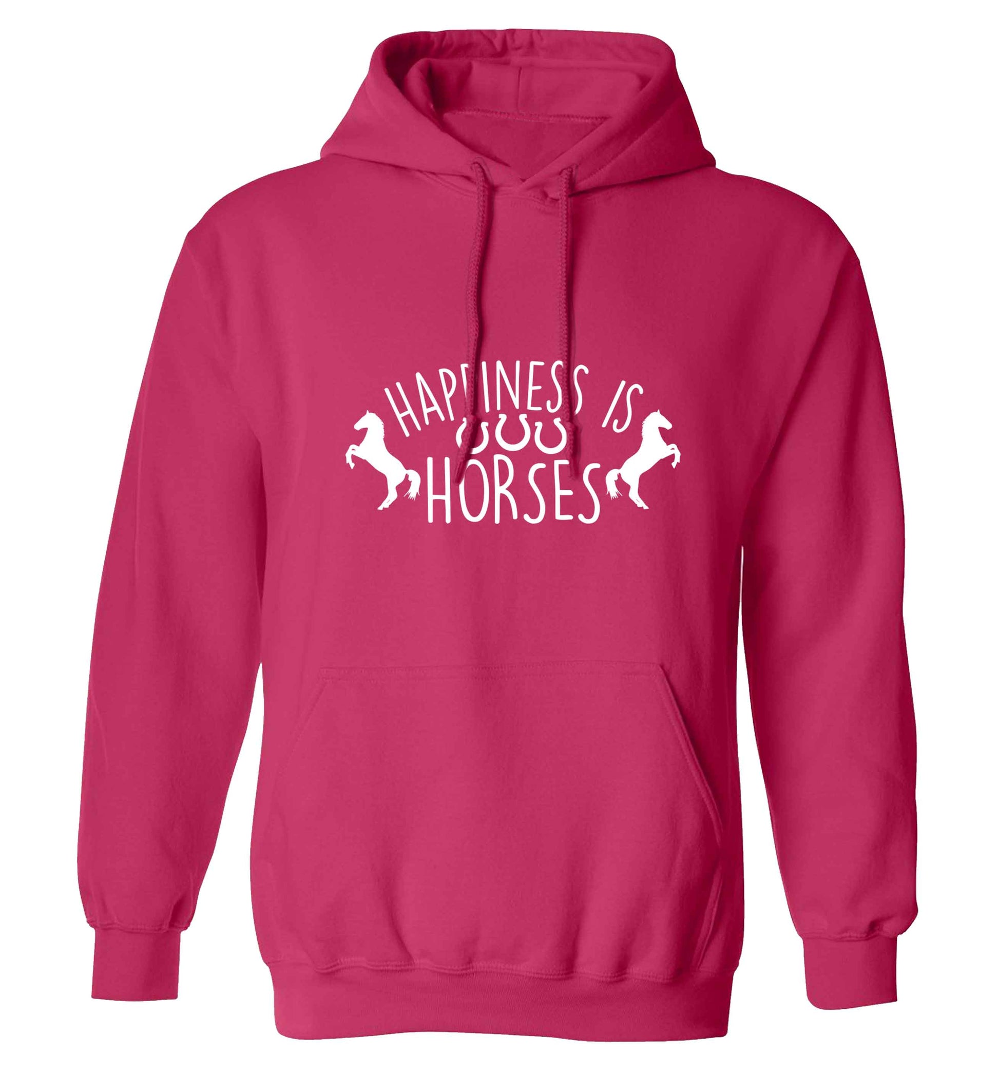 Happiness is horses adults unisex pink hoodie 2XL