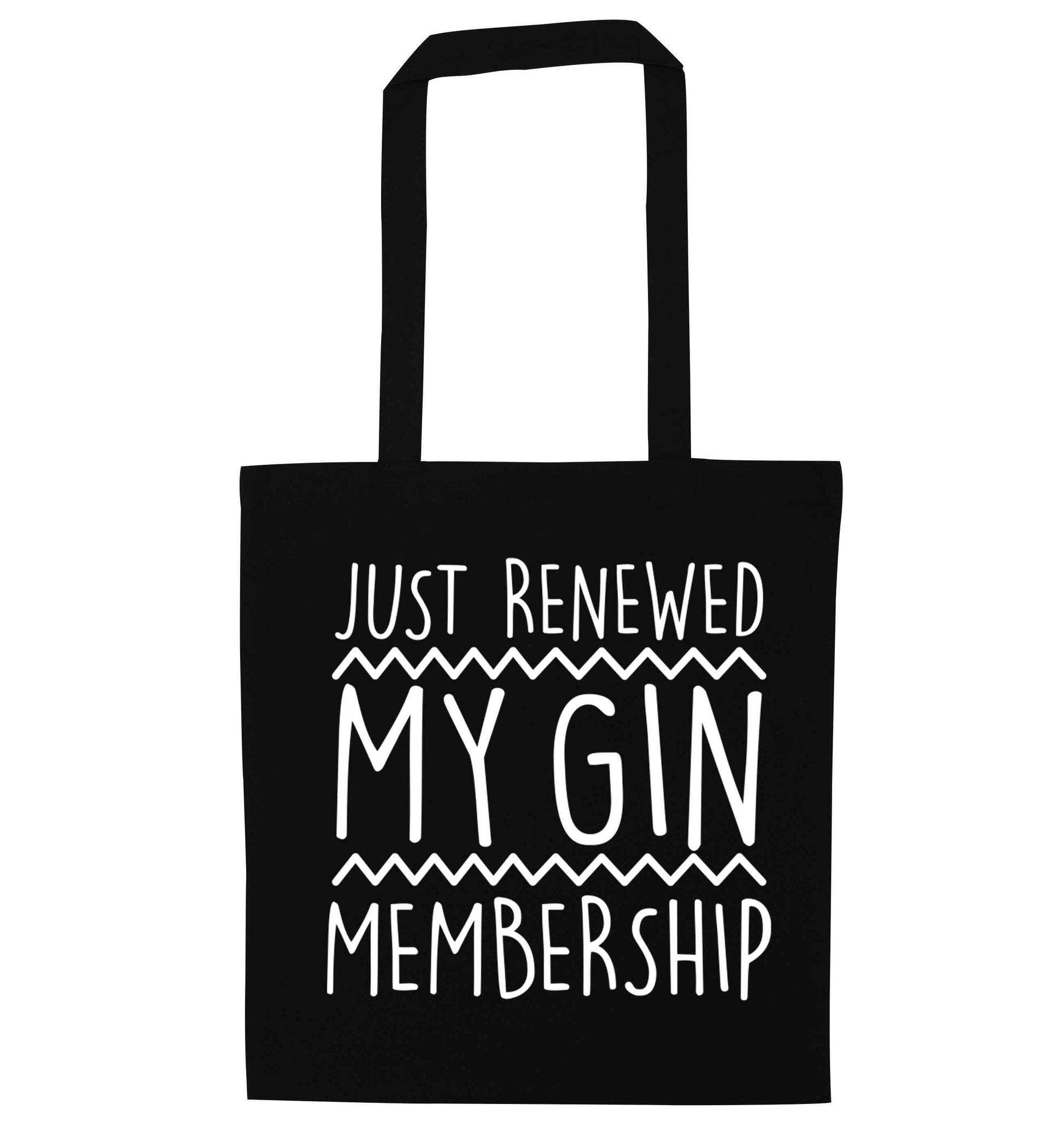 Just renewed my gin membership black tote bag