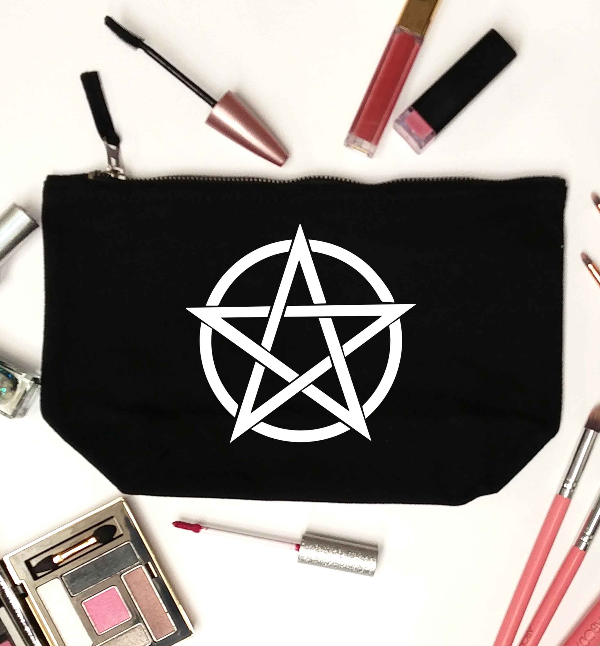 Pentagram symbol black makeup bag