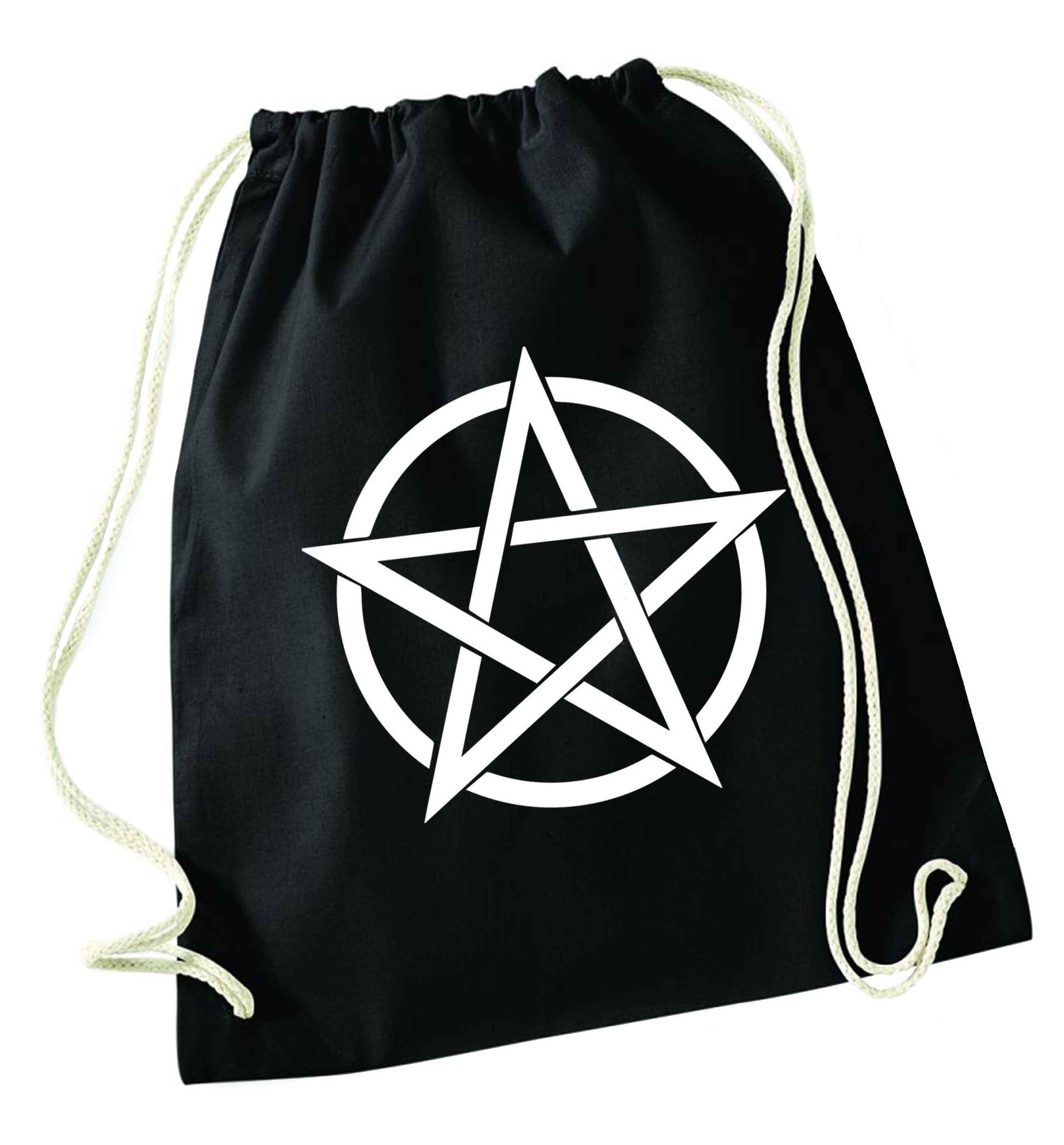 Pentagram symbol black drawstring bag
