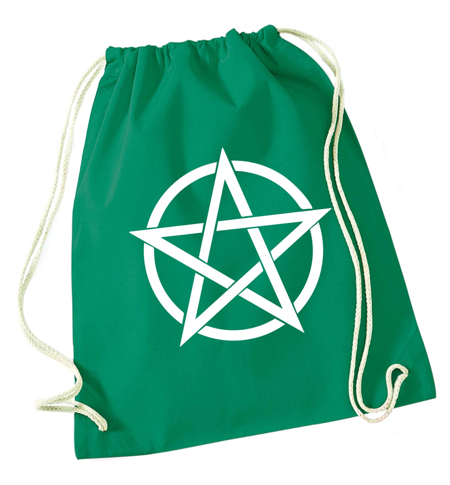 Pentagram symbol green drawstring bag