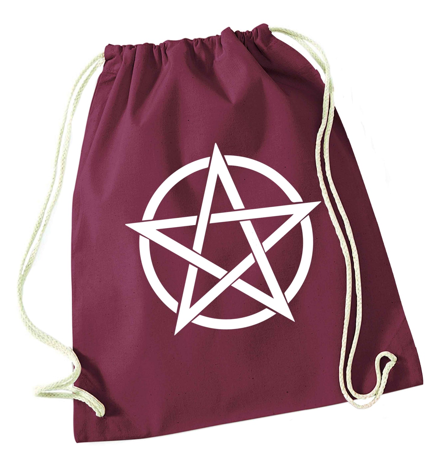 Pentagram symbol maroon drawstring bag